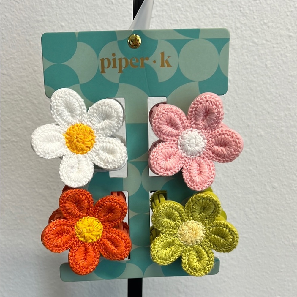 Piper Floral Crochet Hair Clips - White, Pink, Orange, Green